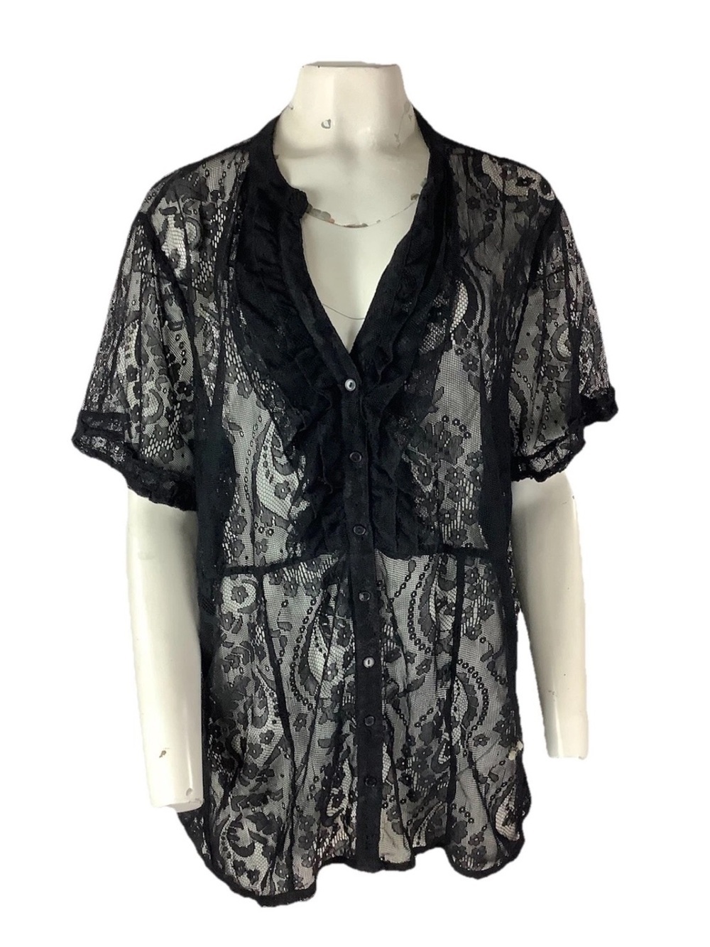 NWOT Jessica London Sz 22W Sheer Lace Romantic Boho Festival Blouse Black